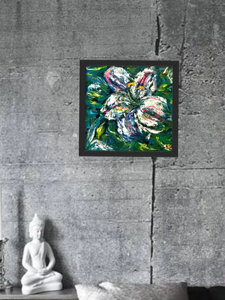 Lilies original oil painting on stretched canvas , flowers impasto painting ,home decoration made to order.