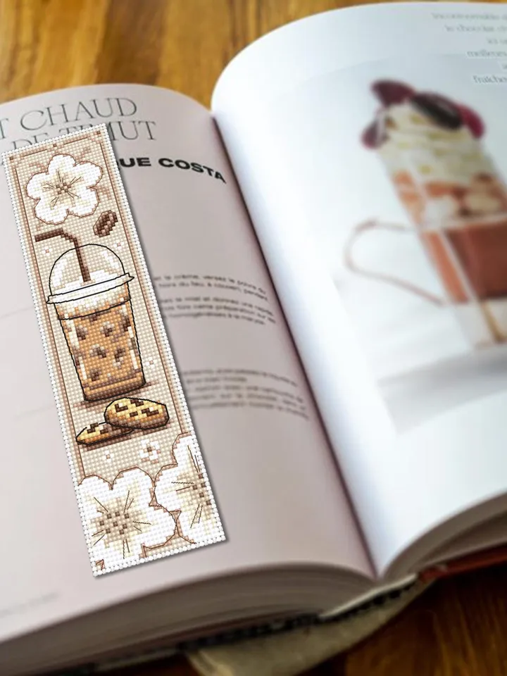 Coffee bookmark cross stitch pattern PDF download Coffee cross stitch chart, Bookmark pattern digital PDF, Iced coffee glass #B377