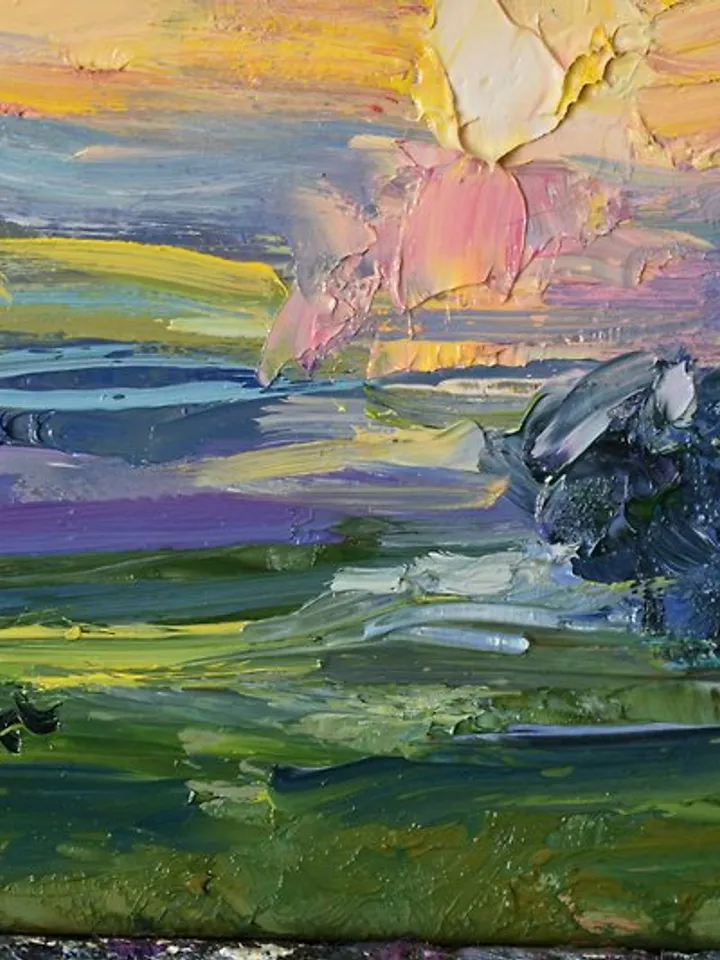 Landscape Original Painting Impressionism Art Trees Sky Sunset Artwork