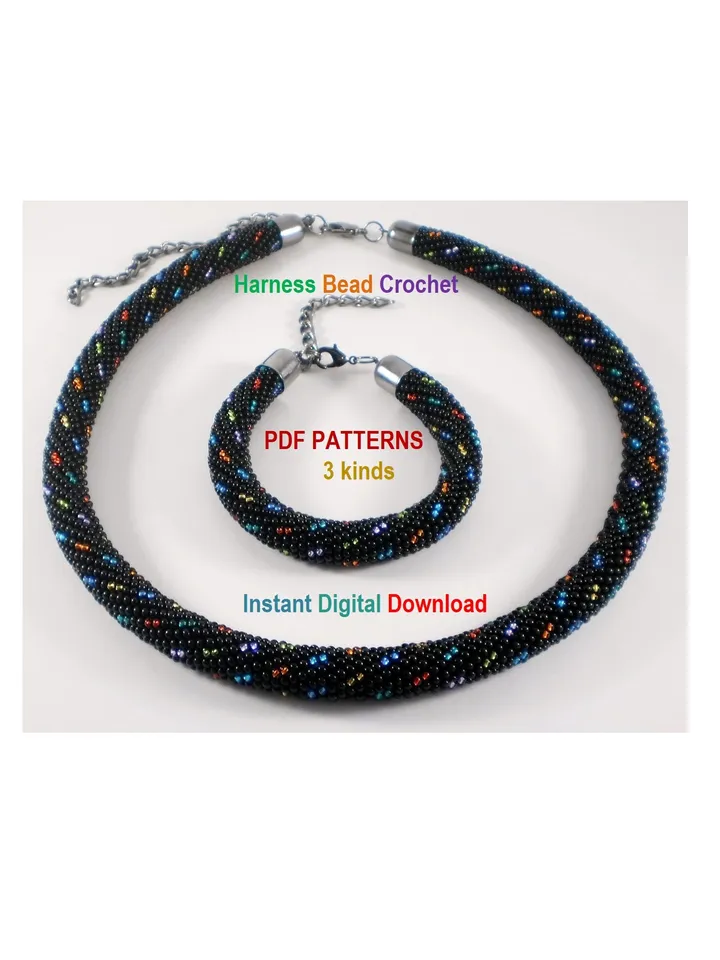 Bead Crochet Necklace Bracelet patterns 3 types, Rope bead crochet, Instant Download, PDF patterns