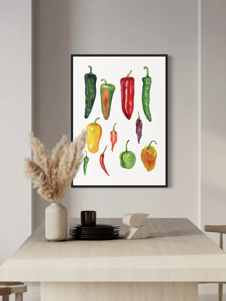 Chili Peppers Art Print, Watercolor Painting, Colorful Vegetables Art, Restaurant Decor, Kitchen Art Print, Chef Gift, Red Hot Pepper Print