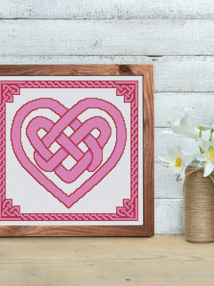 Celtic love knot cross stitch pattern download PDF, Celtic heart cross stitch chart, Celtic ornament embroidery, Easy mandala pattern #M53