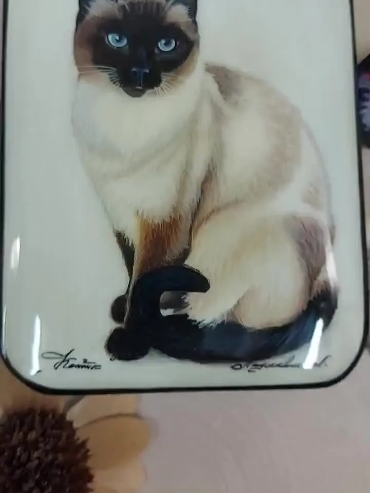 Nice Russian lacquer box "Siamese cat. Pet" Hand painted miniature, jewelry box, Gift for cat lovers, Art gift Fedoskino. New year's gift