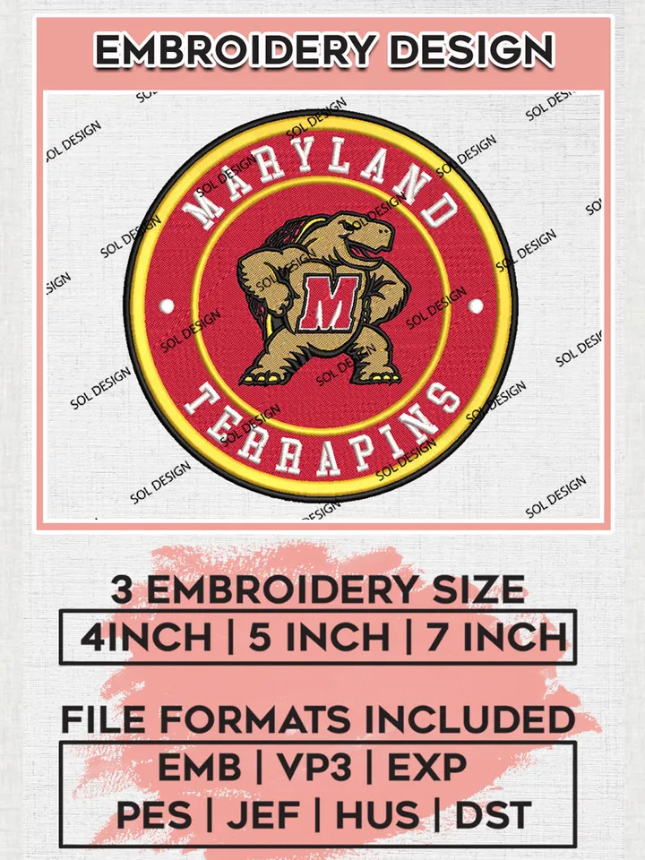 NCAA Maryland Terrapins Round Logo Embroidery, NCAA Maryland Terrapins Logo Embroidery files, NCAA Teams, Machine embroidery designs, Digital Download