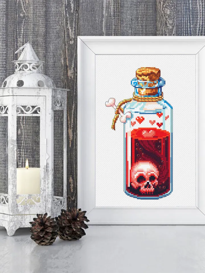Witch bottle cross stitch pattern download PDF Gothic cross stitch chart, Magic potion bottle, Skull embroidery PDF, Gothic halloween #H55