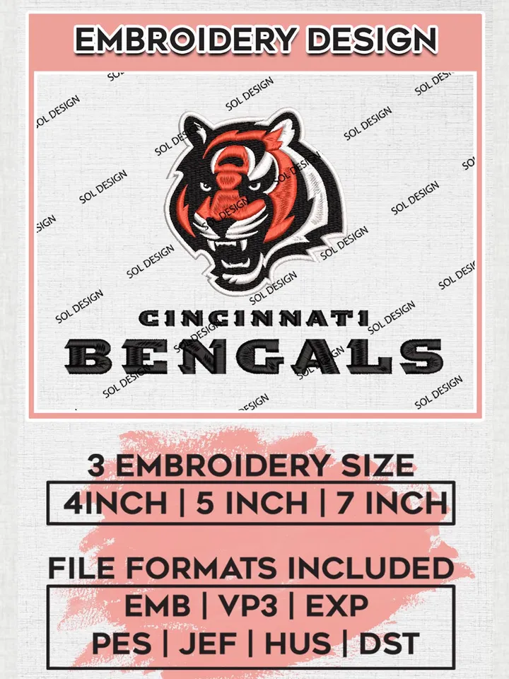 Cincinnati Bengals Logo Embroidery Designs, NFL Bengals, NFL Embroidery Designs, NFL Cincinnati Bengals Machine Embroidery Design, Digital Download