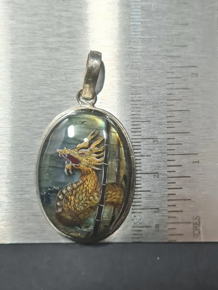 Gold dragon pendant Laquer miniature labradorite pendant Christmas Gift Wrapping
