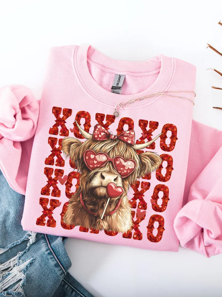 Xoxo Valentine Highland Cow Vibes Png, Valentine's Day XOXO Png, Valentine Coquette Png, Valentine Country Girl Png, Western Valentine Png