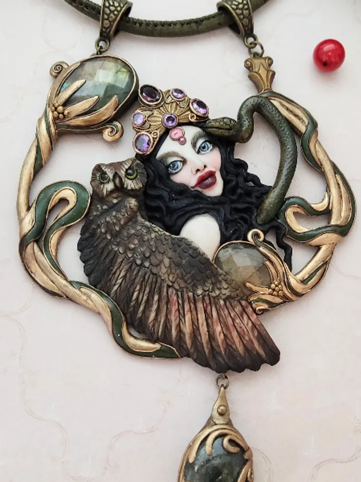 Necklace Mistress of the Forest, owl necklace, snake necklace, forest necklace,necklace with stones, labradorite