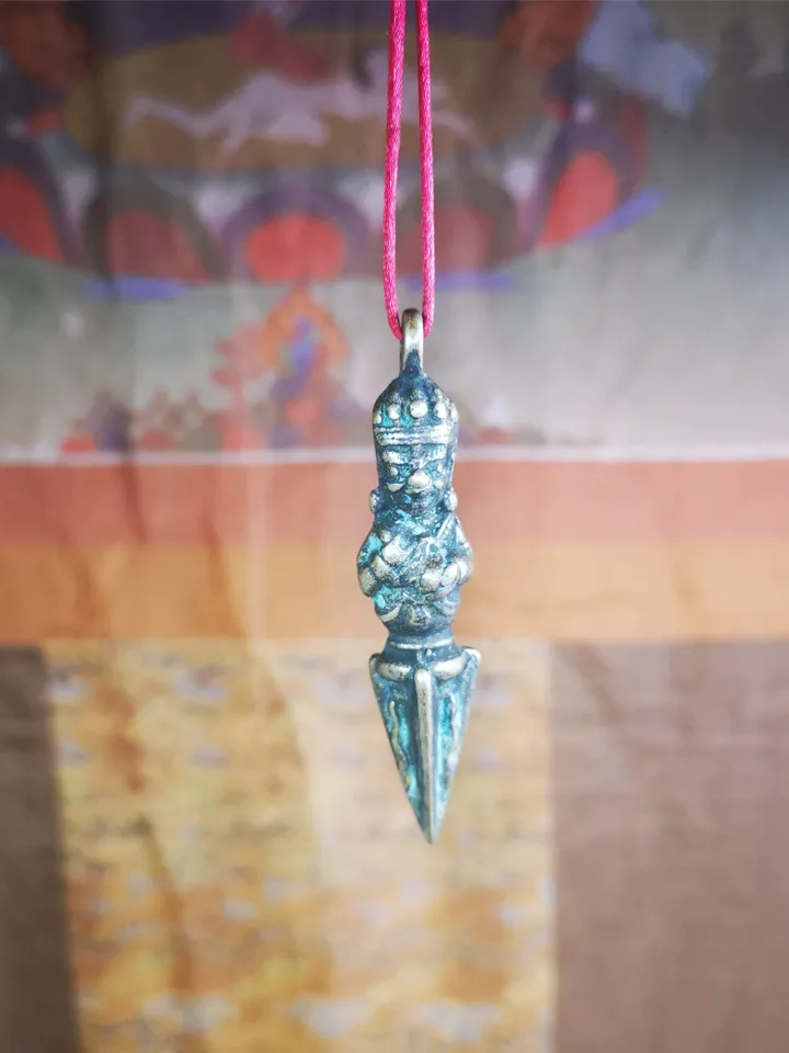 Gandhanra Antique Tibetan Amulet ,Vajrapani Phurba,Kila(Dorje Phurba) , Trantic Buddhism Ritual Implement Pendant,Made of Copper,2.6"