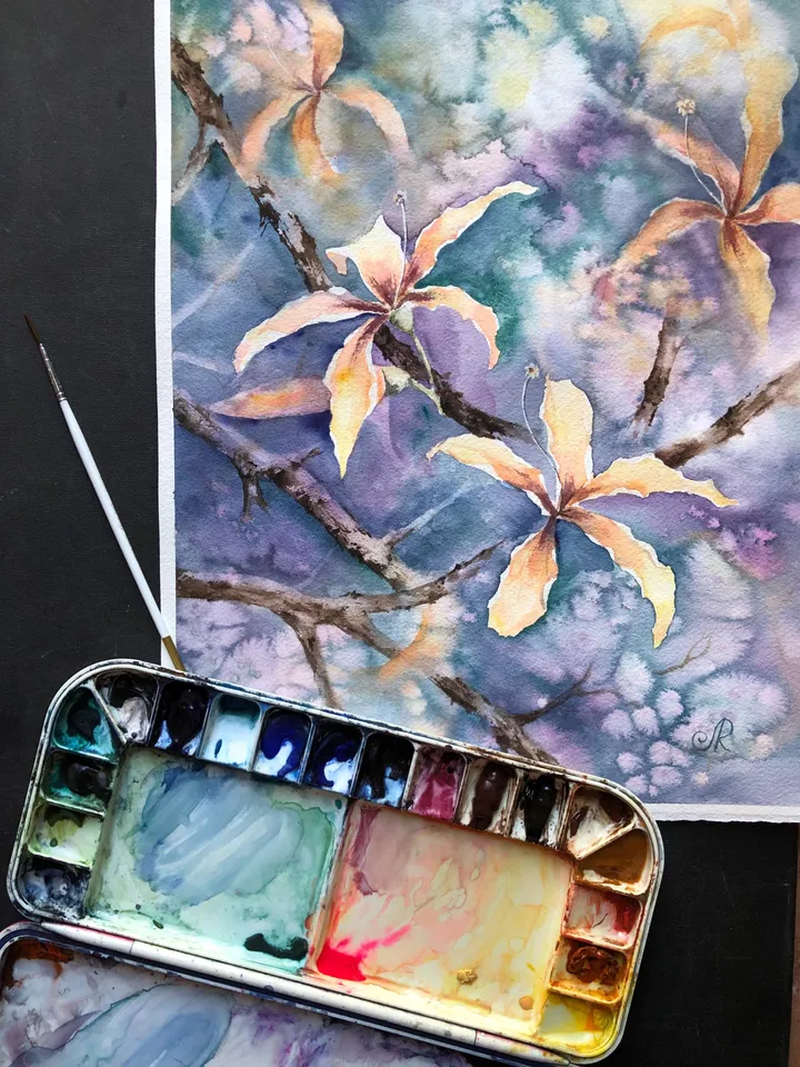Flowers Original Painting Trees Watercolor Art Floral Painting