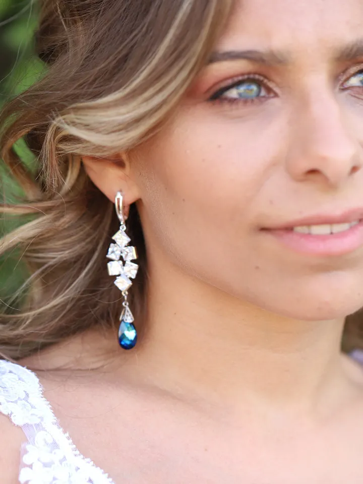 Swarovski Crystal Blue Wedding Earrings Cubic Zirconia LuxuryJewellery Bridal Jewelry Swarovski Crystal Bridal Jewellery Art Deco Earrings