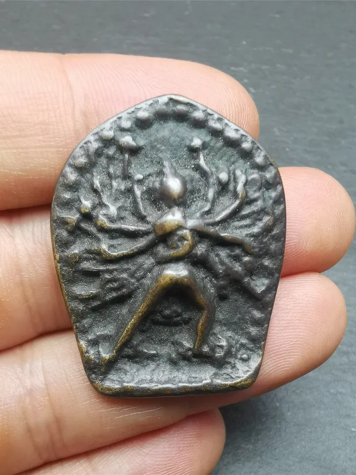 Gandhanra Acient Tibetan Buddhism Kalacakra-vajra Amulet Badge,60 years old,Made of Thokcha, 1.5" × 1.22"