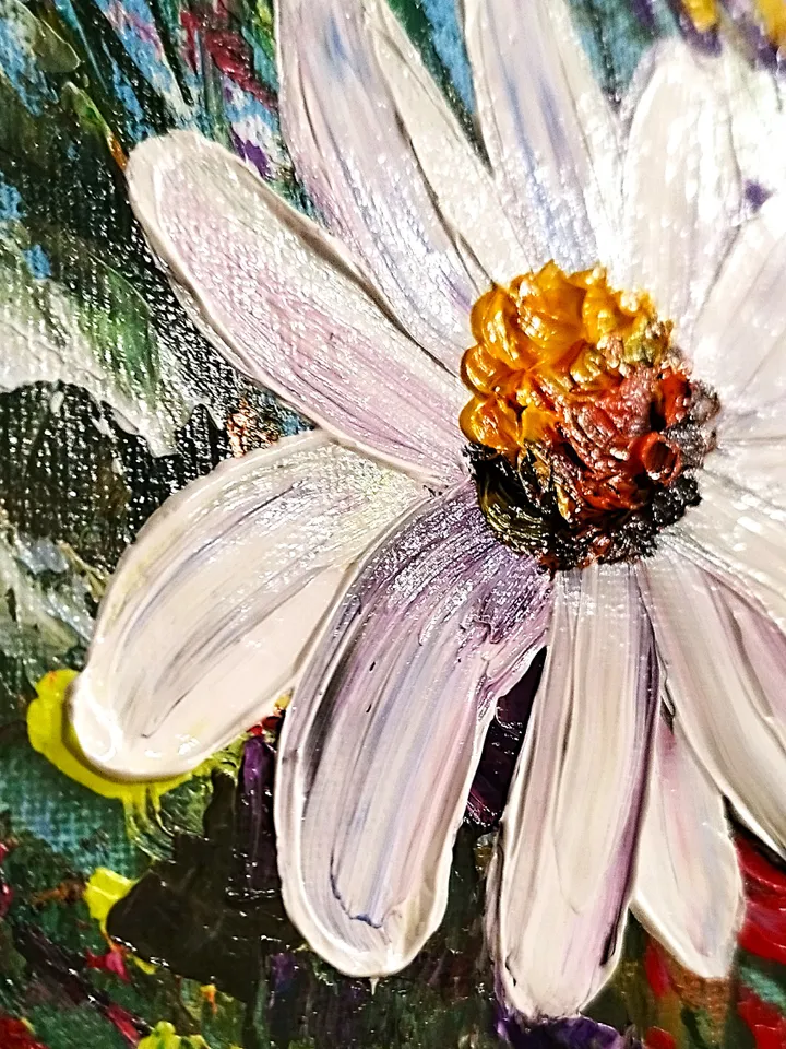 Daisies Painting Wildflowers Acrylic Art Wall Decor| Textured Acrylic Painting