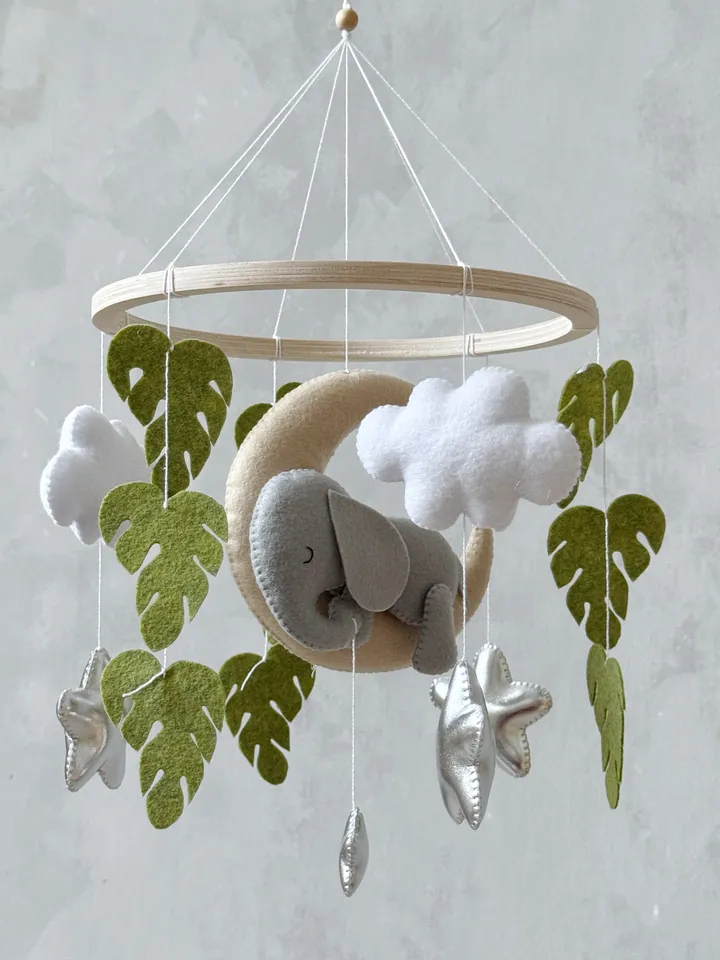 Elephant mobile baby neutral, Safari crib mobile baby, Jungle baby mobile elephant
