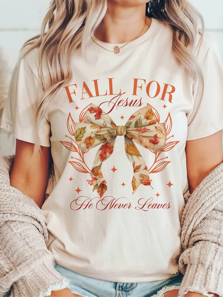 Fall for Jesus he leaves PNG, Fall Coquette Bow PNG, Fall Shirt PNG, Christian Png Autumn Sublimation Design, Trending Png, Digital Download