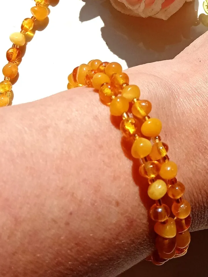 Amber Jewelry Set Baltic Amber Necklace and Bracelet Classic and Bohemian handmade Jewelry Women Honey and Matte Yellow Gemstone Beaded Jewelry