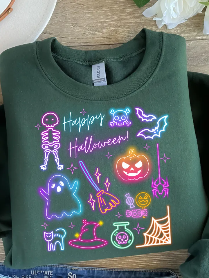 Happy Halloween Neon Png, Halloween Ghost Neon png, Halloween Mama Png, Spooky Season Png, Social Club Png, GirlyHalloween Png