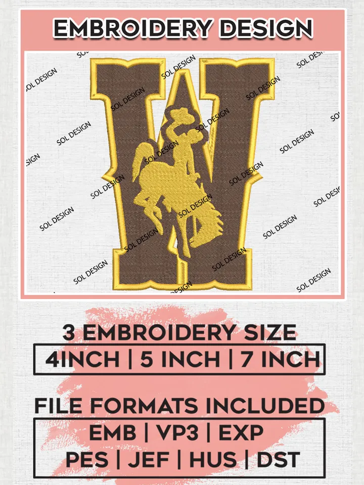 Wyoming Cowboys NCAA Team Logo Embroidery Design Files, NCAA Wyoming Cowboys Machine Embroidery, NCAA Teams, 3 sizes, NCAA Machine embroidery designs, Digital Download