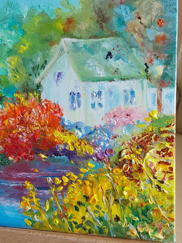 Garden. 20x20cm (8х8inc). ○My author's original painting ○Oil. Canvas on cardboard