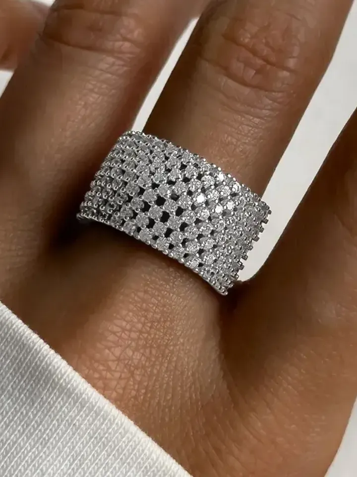 Silver 925 ring for women, wide, voluminous, with cubic zirconia