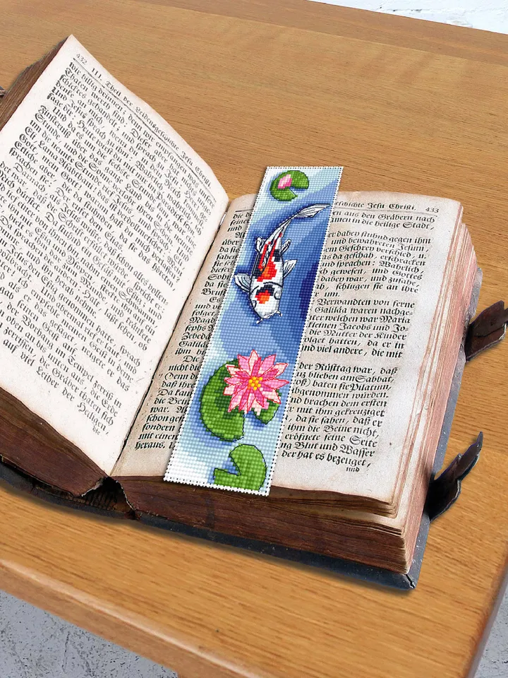 Bookmark cross stitch pattern download PDF Cute Handmade bookmark digital PDF Koi pond cross stitch Japanese koi fish Nature lover gift #B77