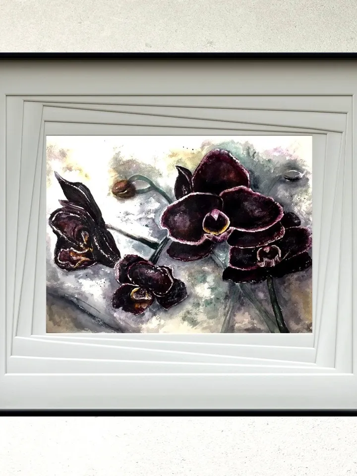 Black orchids,original watercolour painting,orchids wall art,watercolor flowers wall decoration.