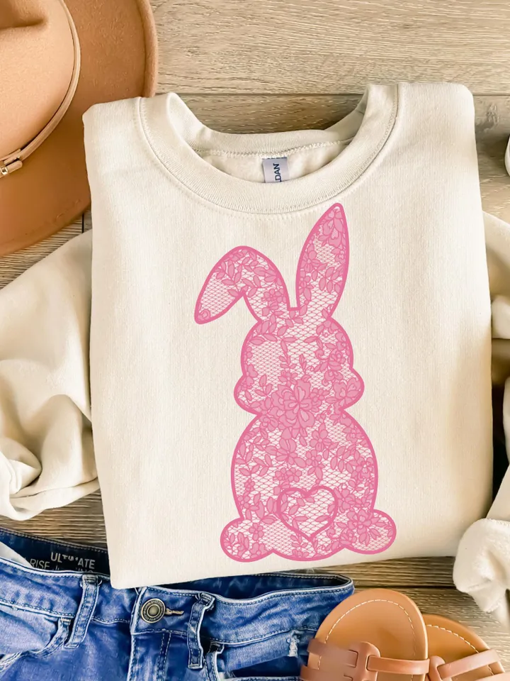 Lace Bunny Easter Png, Easter Png, Floral Bunny Png, Floral Chinoiserie Png, Bunny png, Girly easter png, Spring png, Lace Bunny Png