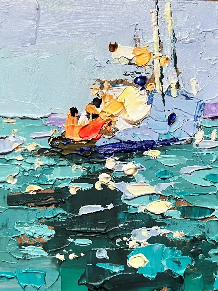 California Painting Boat Artwork Impasto Oil Paintings