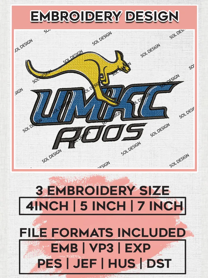 NCAA UMKC Roos Team Logo Embroidery Design Files, NCAA Kansas City Roos Machine Embroidery, NCAA Teams, Game Day, 3 sizes, NCAA Machine embroidery designs, Digital Download