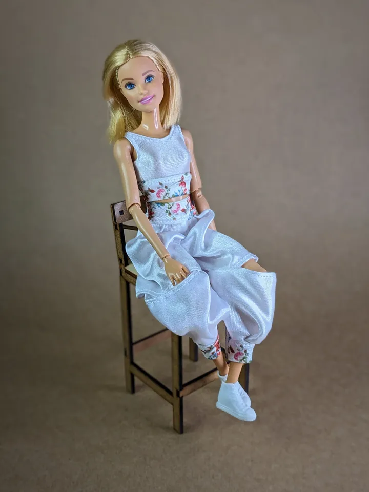 Handmade white & red floral print sports set for 1/6 scale fashion female dolls