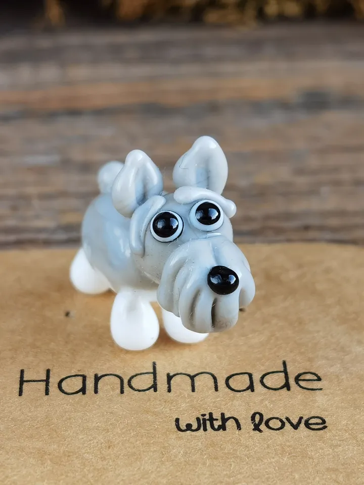 GLASS FIGURINES Schnauzer figurine Schnauzer GIFT Dog ornament Dog art Glass Dog decor Glass schnauzer art Miniature animals Tiny schnauzer