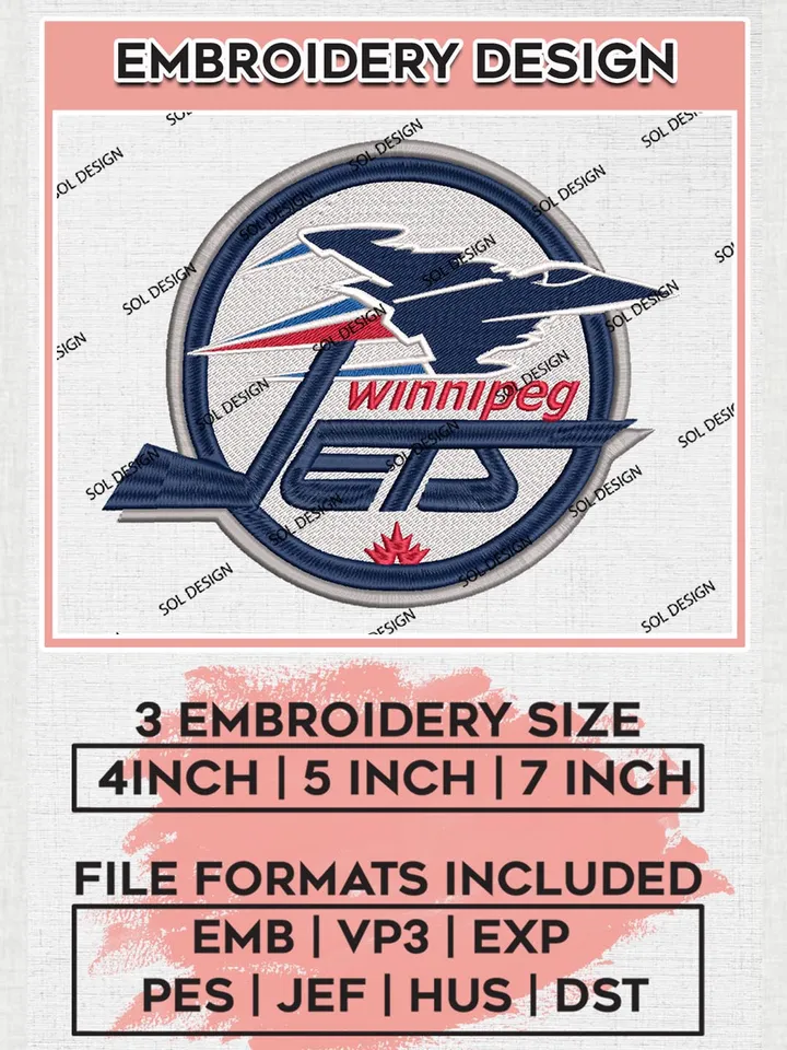 NHL Winnipeg Jets Word Round Logo Embroidery Designs, NHL Winnipeg Jets Team Logo Embroidery, NHL Jets Embroidery Designs, NHL Machine Embroidery Designs, Digital Download