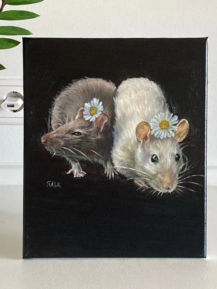 Rat Painting On Canvas Mouse Art Animal Painting Original Oil Painting Canvas Art Victorian Goth Art Antique Wall Art Moody Oil Painting