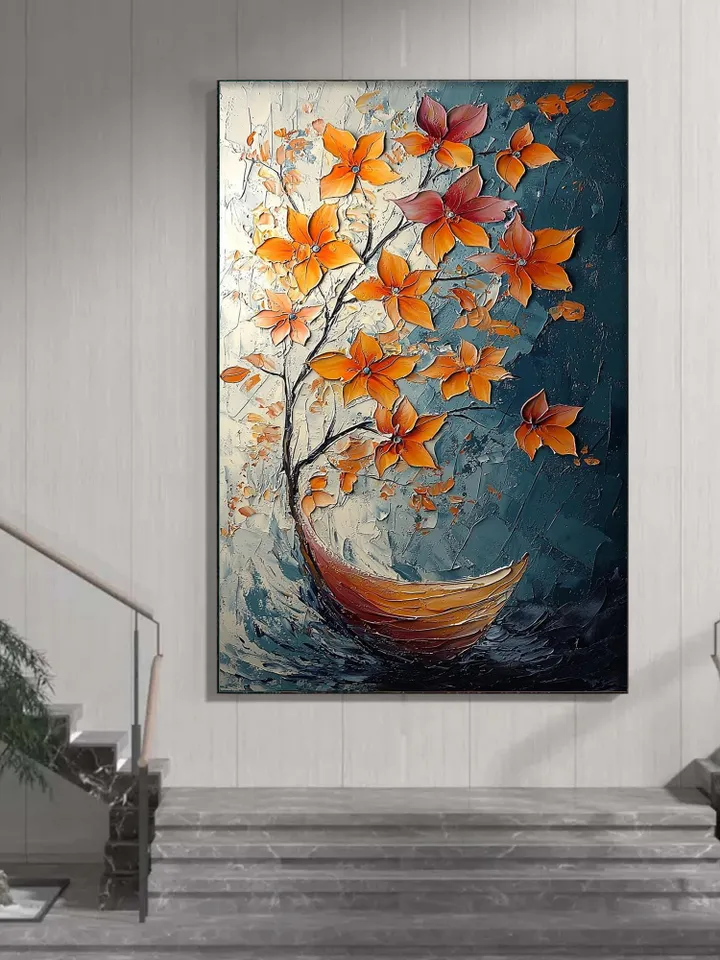 Large Impasto Floral Painting, Textured 3D Flower Artwork, Colorful Original Art, Wall Art Decor, Modern Abstract Flowers,Home Office Decor