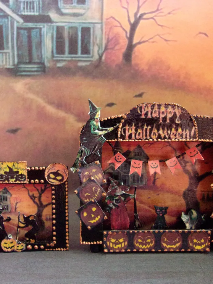 Puppet theater for Halloween. Dollhouse miniature. Handmade. 1:12. Halloween.