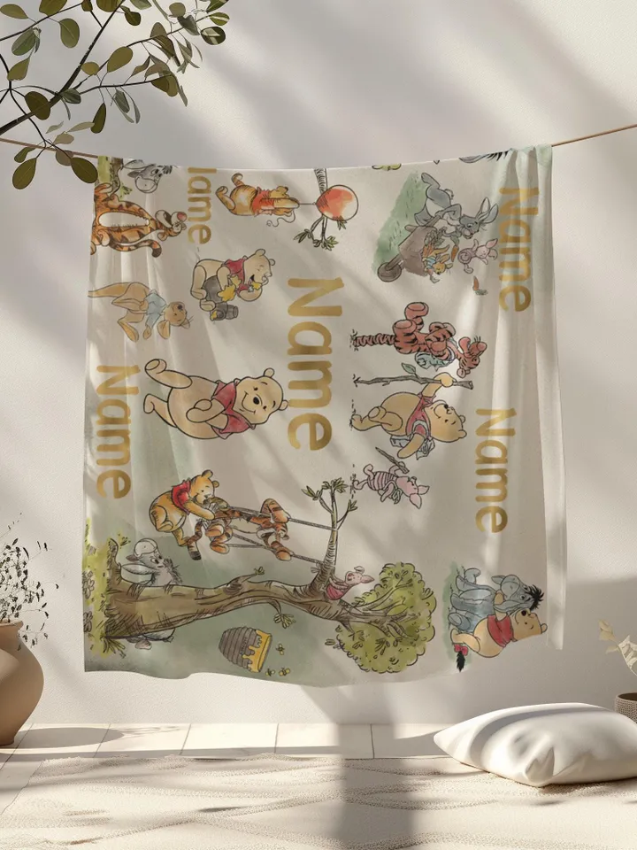 Personalized Winnie the Pooh Microfiber Blanket | Cozy Kids Gift, Nursery Decor, Baby Shower Present, Custom Name Blanket, Soft & Stylish