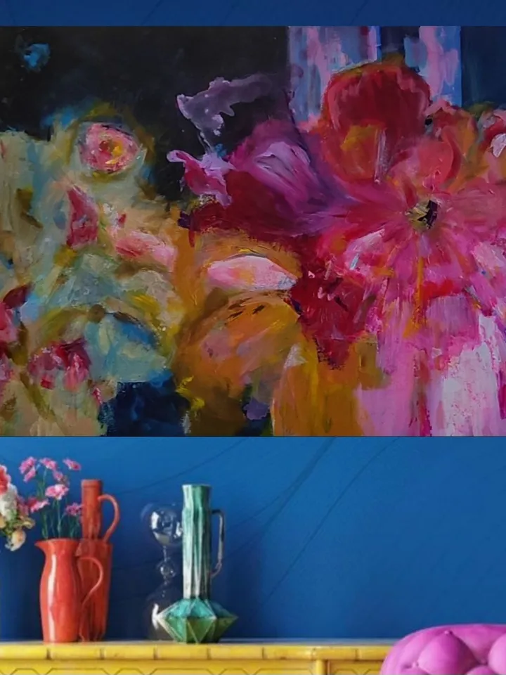 "Flowers Impress" still life acrylic, oil, canvas on stretcher 100x75cm (40x30inch)