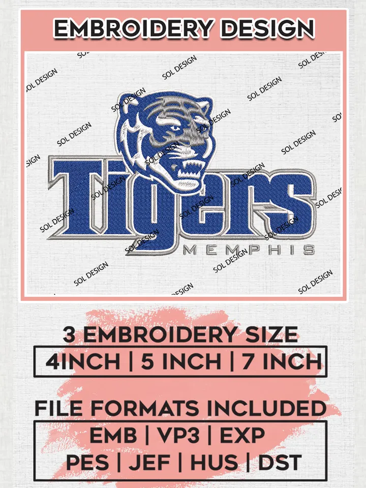 Memphis Tigers College Football Team Logo Embroidery Design Files, NCAA Memphis Tigers Team Embroidery, NCAA Game Day, Machine embroidery designs, Digital Download