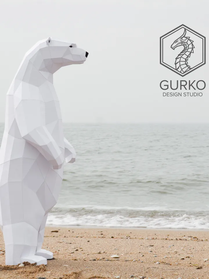 Polar Bear (2 metres) & Baby Bear Papercraft, Digital Template, PDF Download, Gurko, LowPoly, Pepakura, DIY Sculpture, Paper Party Decor