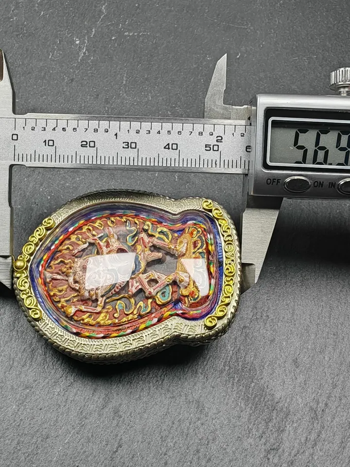 Gandhanra Hand Painted Tibetan Gau Ghau Shrine,Consecration Citipati Skull Lords Amulet,Mini Tibetan Buddhist Altar Pendant
