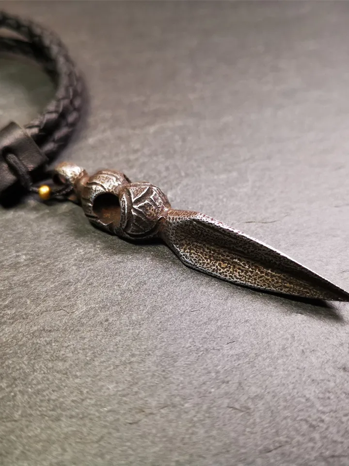 Gandhanra Handmade Skull Phurba Amulet,Kila - Dorje Phurba,Tibetan Budhist Ritual Implement Pendant,Made of Cold Iron,2.48"