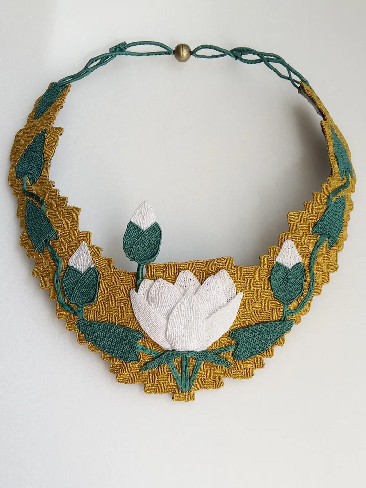 Art Nouveau Lily Mosaic Macrame Necklace