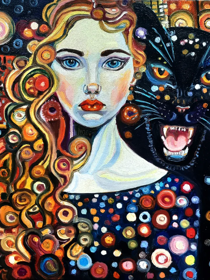 Girl with a cat Painting Original Oil Art
Oil on Canvas