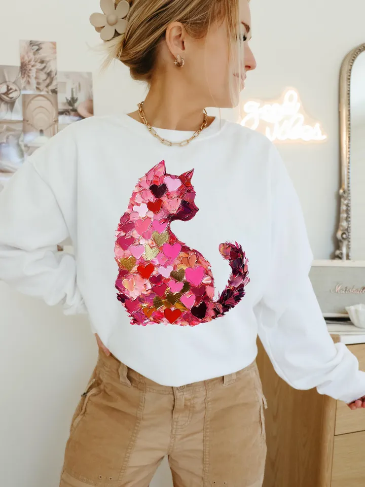 Valentine Day Cat Brushstroke png, Valentine PNG Heart Love Cat Valentine Png Trendy Valentine, Cat Lover Png Cupid Cat Sublimation Cute Cat