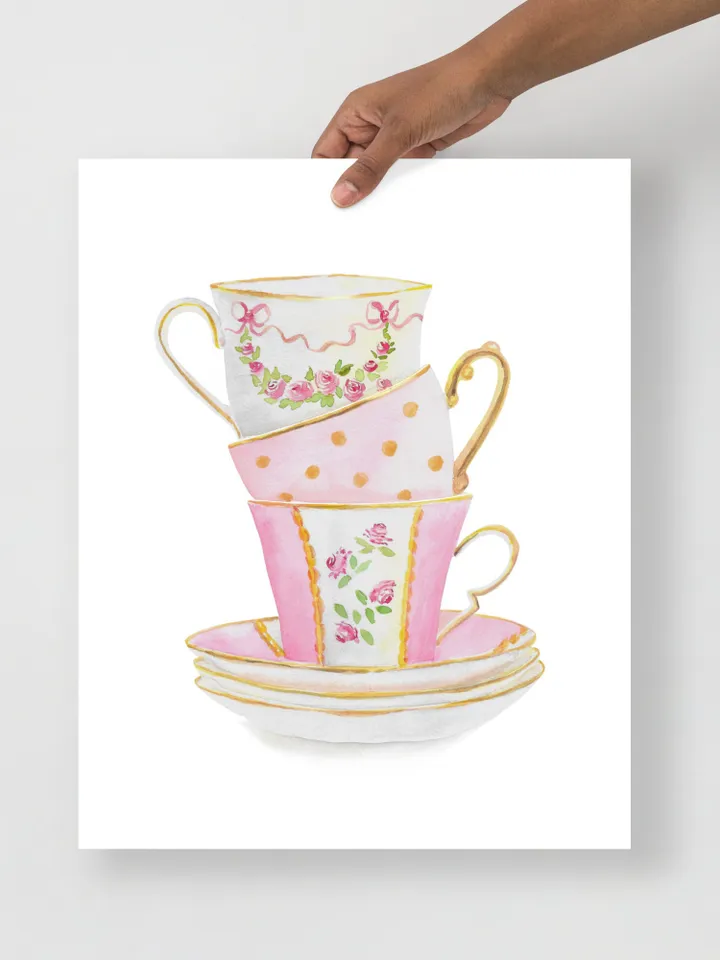 Tea cups, Kitchen Art, Wall Art, Kitchen Wall Decor, Vintage Tea Cup, Gift For Tea Lovers, Tea Party Decor ,Watercolor Art Print Tea Poster