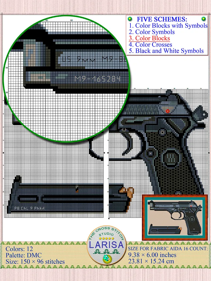 Pistol Cross Stitch Pattern | Beretta M9