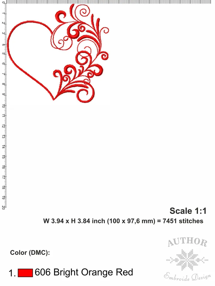Valentine Heart embroidery design Machine embroidery pattern 5 sizes, Embroidery files heart outline, Vintage elegant decor Floral heart #R9