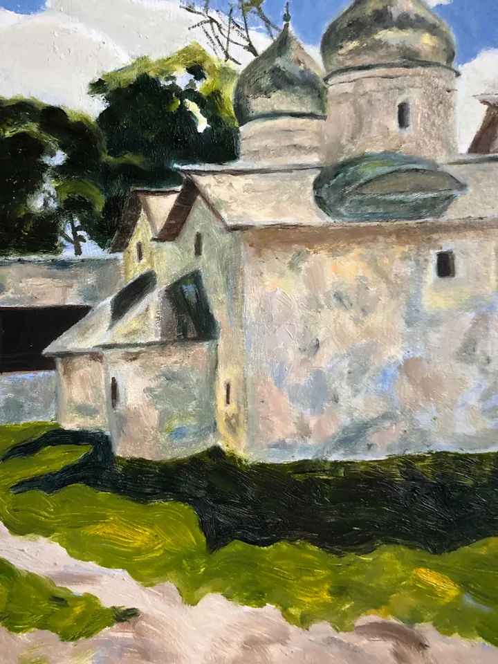 Landscape with a church hand painted original oil painting wall art 6x9 inches