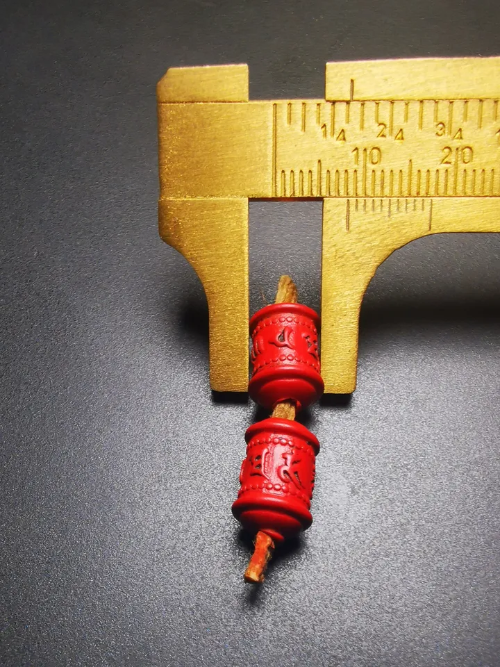 Gandhanra Handmade Antique Tibetan Amulet,Mini Prayer Wheel Bead Pendant for Mala,Made of Cinnabar
